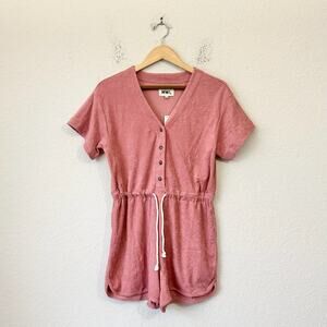 MADEWELL MWL Towel Terry Romper Dusty Rose Drawstring Waist Summer NWT
